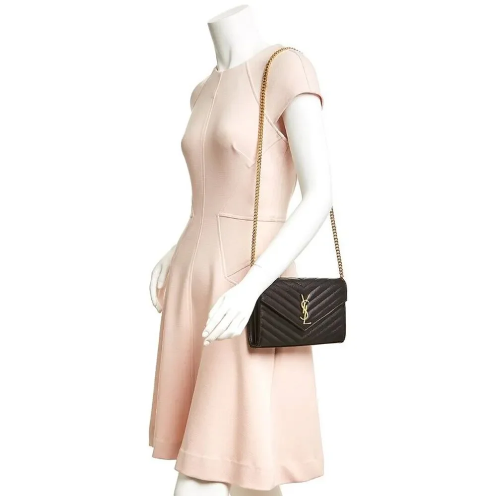 Saint Laurent Monogram Grain De Poudre Leather Wallet On Chain, Black - Picture 3 of 4